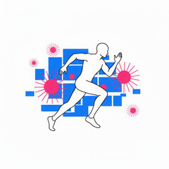 Determined person, full of human energy, actively engaged running and exercise. This male adult athlete figure, strong runner, displays fitness and health, symbolizing protection against virus