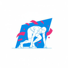 Determined runner prepares to sprint from starting blocks, showcasing dedication and athletic potential. dynamic illustration captures essence of competition and readiness for success