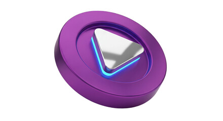 Purple Play Button Icon with Neon Blue Glow symbol