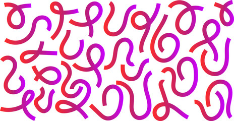 Whimsical collection of gradient pink and red squiggles on transparent background, perfect for adding a playful touch to designs and illustrations
