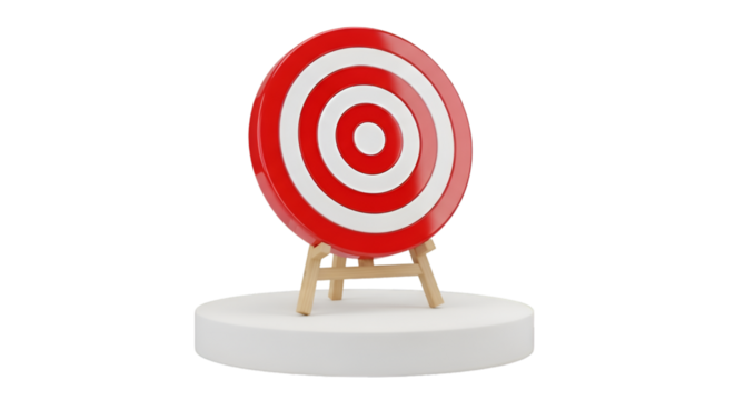 Red and White Target on a Wooden Easel dartboard bullseye