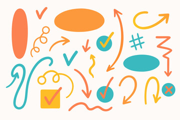 Dynamic doodle style arrow and shape collection offers modern design elements for infographics and presentations, originally from vector art