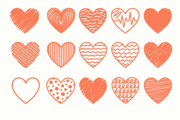Expressive heart collection with modern doodle art for Valentine's Day projects and romantic designs, love heart vector set