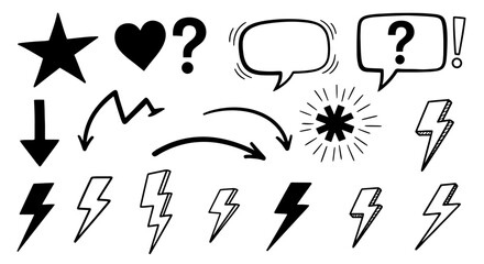 Hand-Drawn Doodle Elements & Shapes: Arrows, Lightning Bolts, Question Marks, Hearts & Stars Illustration for Graphic Design Projects, Presentations & Creative Marketing Material, Adding Emphasis & Pe