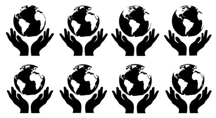 Protecting Earth's Ecosystems: Hands Holding Globe in Silhouette Style  for Environmental Conservation, Sustainable Practices & Global Responsibility Campaigns. Promoting Awareness in Ecological Prese