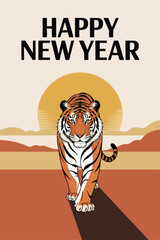 New Year Sunrise Mountain Silhouette Inspirational Landscape Illustration