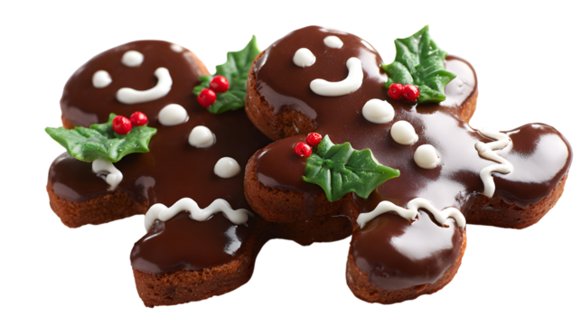 Festive gingerbread men cookies isolated on white background