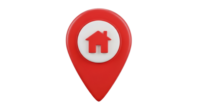 Red 3D House Location Pin Icon on Black Background