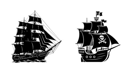 Two pirate ships sailing on the open sea