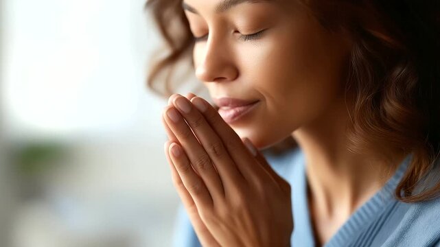 Close up of woman checking breath smell on hand face partially hidden oral hygiene concern bad breath halitosis dental health check mouth odor self examination home
