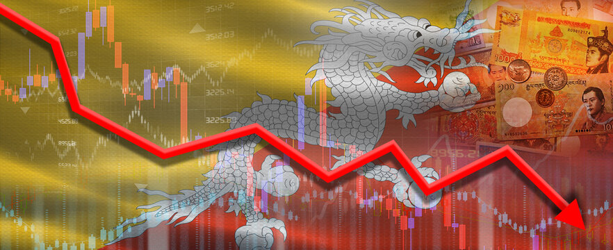 Bhutan Financial Crisis on Economic Graph. Financial Fall Bhutanese on Economy Market