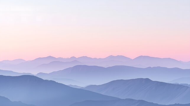 Dreamlike Mountains in Purple and Blue Under Blush-Tinted Sky