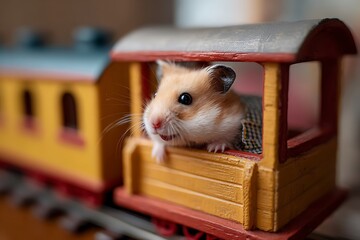 Obraz premium hamster riding inside the toy train