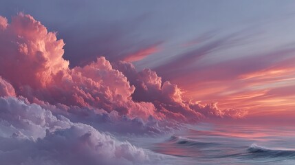 Majestic sunset sky painted with soft pink and orange hues reflected in the ocean