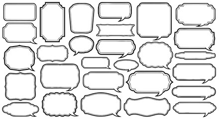Obraz premium Retro Speech Bubbles Compilation Arranged on White Background: Classic Comic Style Chat Box Set for Vintage Design Projects, Dialogue, Social Media, and Creative Presentations with Traditional Elegant