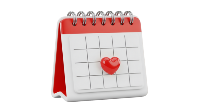 Red Heart on Calendar Page with Wire Binding whisk