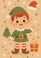 Naklejka premium Festive elf cartoon wallpaper