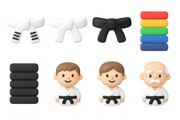 3d karate character set with belts and icons
