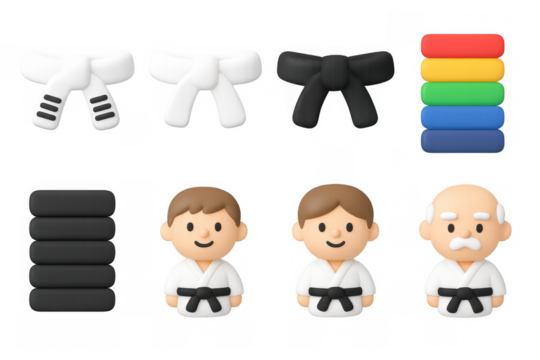 3d karate character set with belts and icons - Powered by Adobe