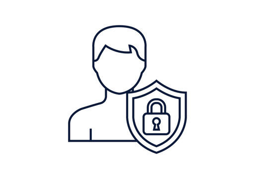Icono de perfil de usuario con escudo y candado para protecci&oacute;n de identidad y datos personales