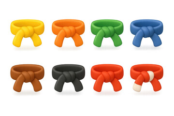Colorful karate belts set celebrating martial arts progression in vibrant 3d style