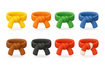 Colorful karate belts set celebrating martial arts progression in vibrant 3d style