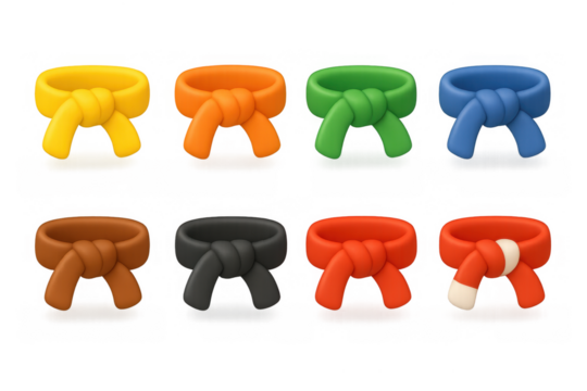 Colorful karate belts set celebrating martial arts progression in vibrant 3d style