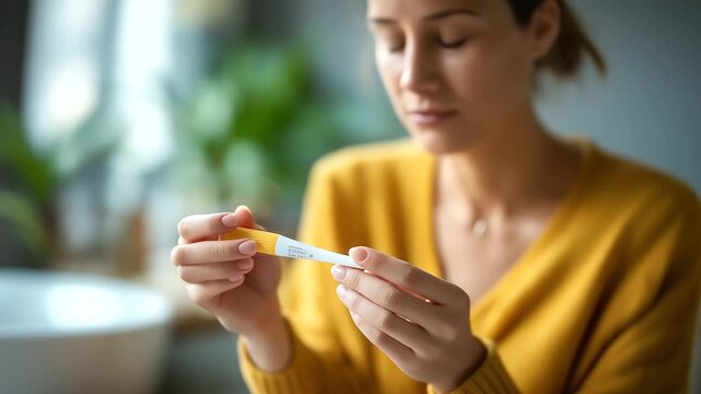 Female hands holding negative pregnancy test face partially visible fertility concern pregnancy testing conception attempt family planning reproduction maternal health bath