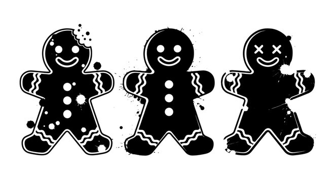 Whimsical Gingerbread Men Display: Cookies with Bite Marks and Splatter Paint for Festive Holiday Season Greetings, Winter Celebrations, Sweet Treats Marketing & Graphic Designs, Bakery Menus & Artsy - Powered by Adobe