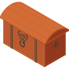 Isometric Wooden Treasure Chest With Ornate Metal Accents On Transparent Background For Digital Games and Fantasy Themes