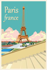 Paris France vintage travel poster Paris travel Art paris poster Eiffel tower