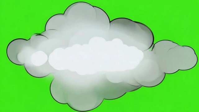 Cartoon Grey Smoke Cloud Green Screen. 2D animated puff expansion for funny video editing and VFX overlays.