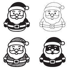 Four Santa Claus illustrations in different styles, including solid and dotted outlines.