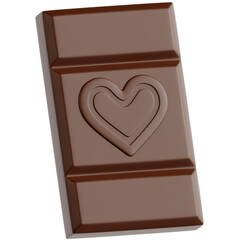 Realistic 3D icon of a sweet milk chocolate bar featuring a romantic heart shape, a symbol of love and affection