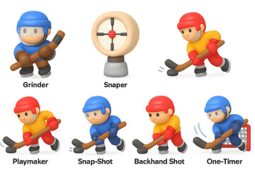 Cute 3d ice hockey characters engaged in dynamic gameplay