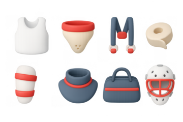 3d hockey gear icons set: helmet, gloves, jersey, and more in modern design