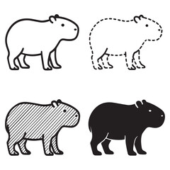 Four capybara illustrations: solid, dashed, hatched, and silhouette.