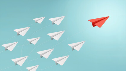 Red Paper Plane Leading Innovative Direction Forward