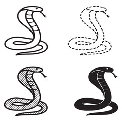 Four cobra snake illustrations in different styles.
