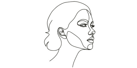 Continuous Line Female Face Profile Silhouette Logo Vector