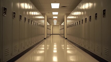 Long corridor with lockers in well-lit school building - Powered by Adobe
