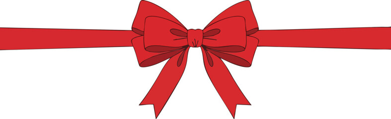 A vibrant red ribbon bow, meticulously crafted, elegantly displayed against a pristine white backdrop, perfect for festive occasions.