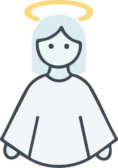 Simple flat design illustration of an angel with a halo and light blue hair, depicted in a minimalist style.