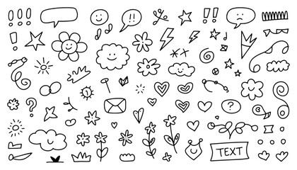 Set of hand-drawn doodle elements cute vector sketch illustration for decoration isolated on white background