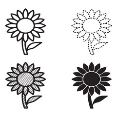 Four sunflower illustrations, each with a different style and level of detail.