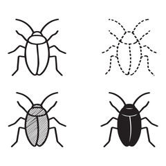 Four beetle icons in different styles, vector illustration.