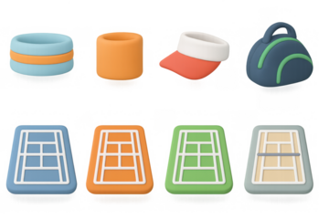 Colorful 3d sport accessories and courts: balls, caps, bags, fields