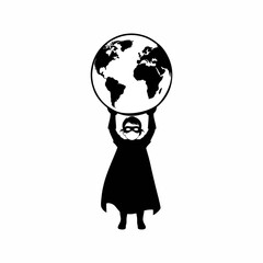 silhouette vector illustration of a little boy in a hero costume lifting a globe, world children day design concept