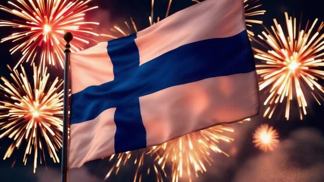 Finland celebrates with vibrant fireworks display, a patriotic moment of national pride and festive cheer, perfect for travel and cultural events