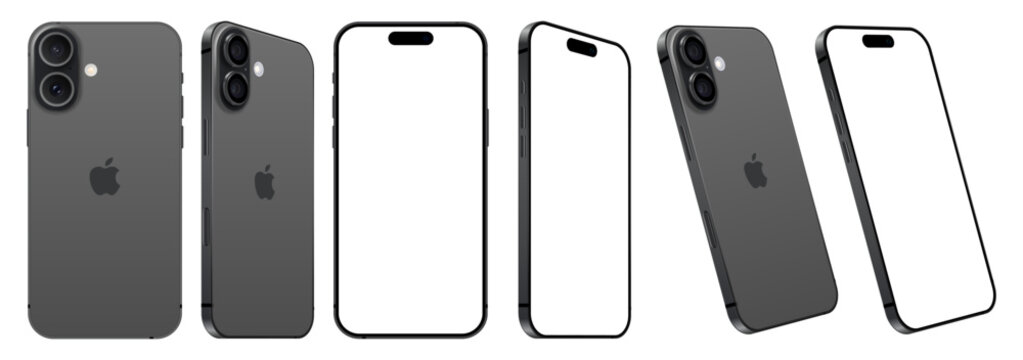 iPhone 17 mockup template. Front and back view of the new iPhone 17 in Black color.